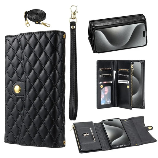 BKS-002 For iPhone 13 Pro Wallet Case Folio Leather Phone Cover with 7 Card Slots Stand Zipper Pocket