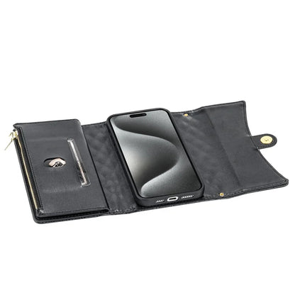 BKS-002 For iPhone 13 Pro Wallet Case Folio Leather Phone Cover with 7 Card Slots Stand Zipper Pocket