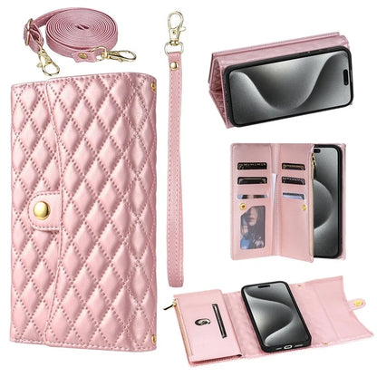 BKS-002 For iPhone 7 / 8 / SE (2020) / SE (2022) Case PU Leather Rhombus Pattern Zipper Phone Cover