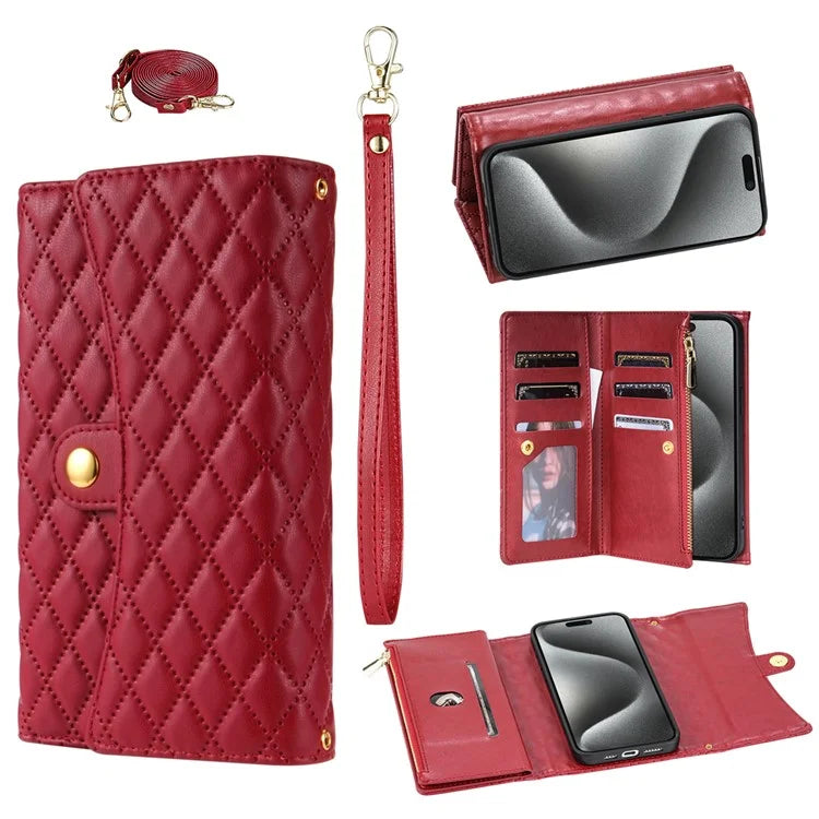 BKS-002 For iPhone 14 Pro Max Crossbody Case Leather Folio Wallet Phone Cover with 7 Card Holder