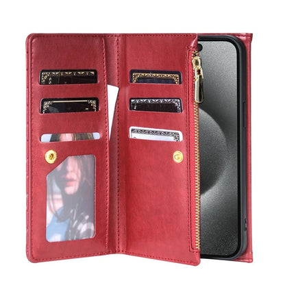 BKS-002 For iPhone 14 Pro Max Crossbody Case Leather Folio Wallet Phone Cover with 7 Card Holder