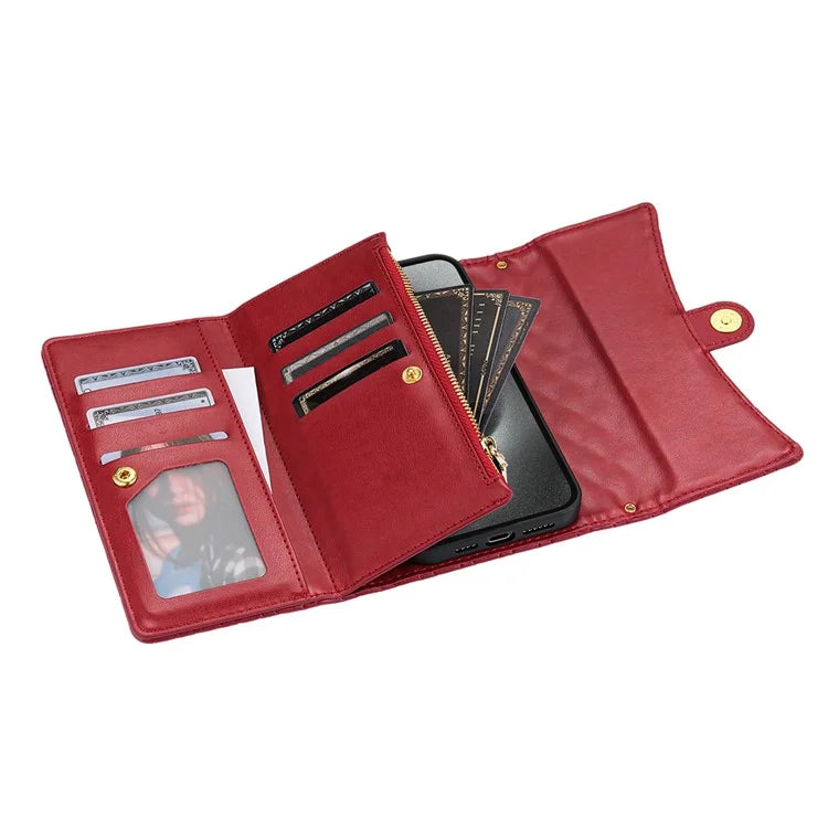 BKS-002 For iPhone 14 Pro Max Crossbody Case Leather Folio Wallet Phone Cover with 7 Card Holder
