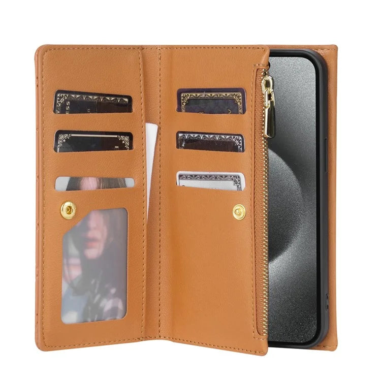 BKS-002 For iPhone 14 Pro Max Crossbody Case Leather Folio Wallet Phone Cover with 7 Card Holder