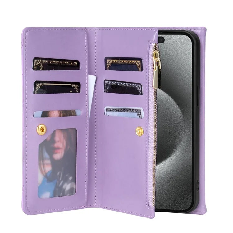 BKS-002 For iPhone 14 Pro Max Crossbody Case Leather Folio Wallet Phone Cover with 7 Card Holder