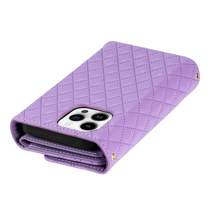 BKS-002 For iPhone 14 Pro Max Crossbody Case Leather Folio Wallet Phone Cover with 7 Card Holder