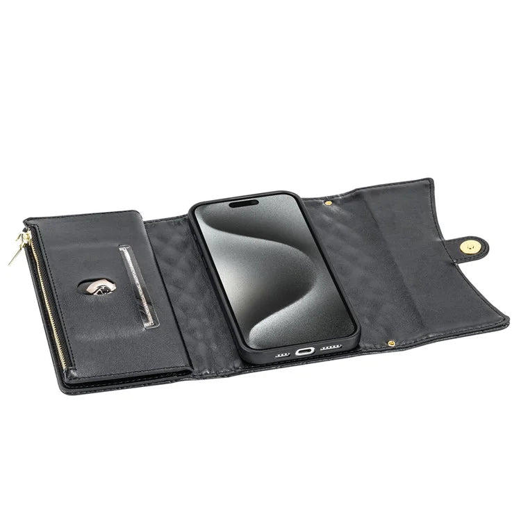 BKS-002 For iPhone 14 Pro Max Crossbody Case Leather Folio Wallet Phone Cover with 7 Card Holder