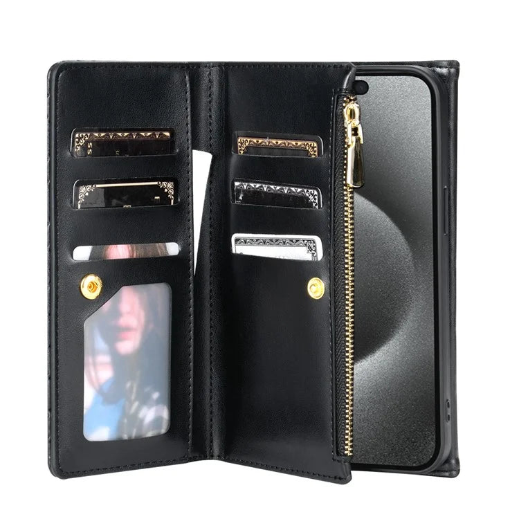 BKS-002 For iPhone 14 Pro Max Crossbody Case Leather Folio Wallet Phone Cover with 7 Card Holder