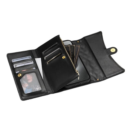 BKS-002 For iPhone 14 Pro Max Crossbody Case Leather Folio Wallet Phone Cover with 7 Card Holder
