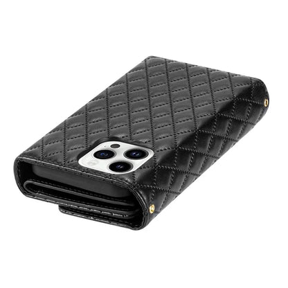 BKS-002 For iPhone 14 Pro Max Crossbody Case Leather Folio Wallet Phone Cover with 7 Card Holder