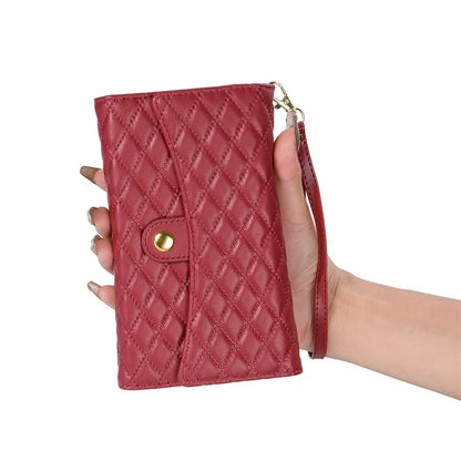 BKS-002 For iPhone 13 Phone Case Zipper Pocket Folio PU Leather Flip Cover with 2 Straps