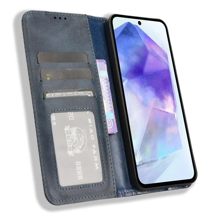 For Samsung Galaxy A55 5G Phone Case Retro Leather Wallet Flip Cover