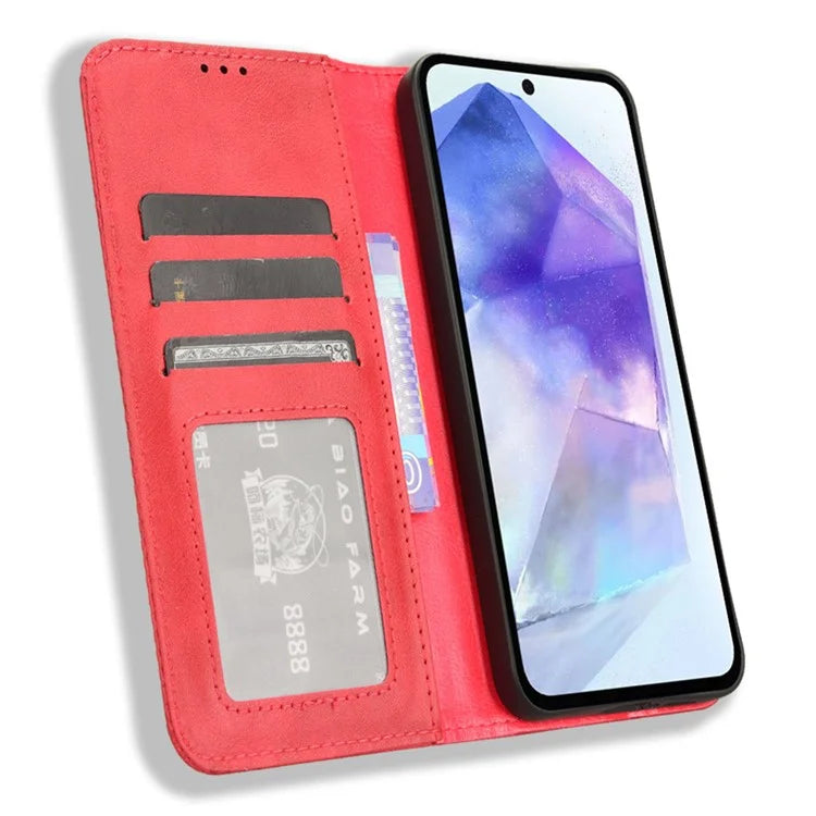 For Samsung Galaxy A55 5G Phone Case Retro Leather Wallet Flip Cover