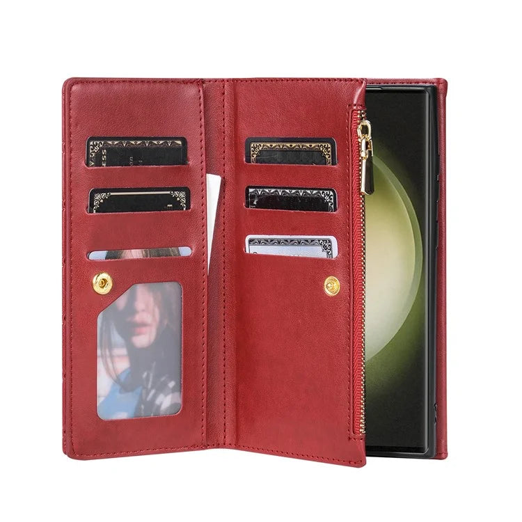 BKS-002 For Galaxy S23 Ultra Phone Cover 7 Card Slots Stand Wallet Case