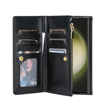 BKS-002 For Galaxy S23 Ultra Phone Cover 7 Card Slots Stand Wallet Case