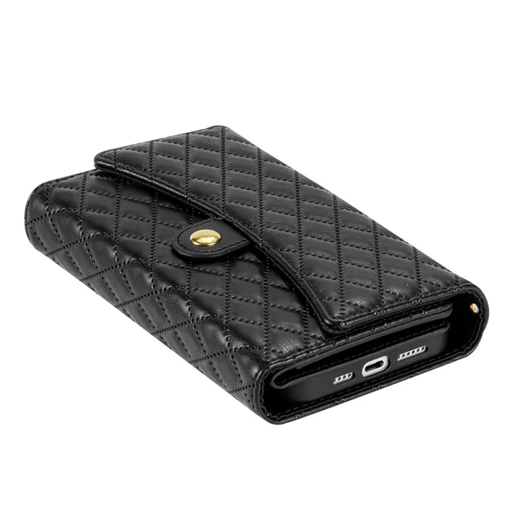 BKS-002 For iPhone 13 Pro Max 6.7 inch Case 7 Card Slots Stand Phone Cover with Hand Strap