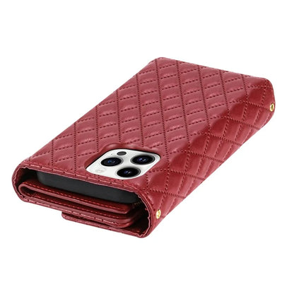 BKS-002 For iPhone 15 Pro Cell Phone Case Leather Crossbody Wallet Cover with Long Strap