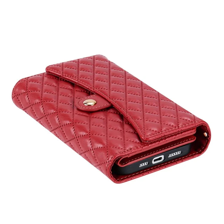 BKS-002 For iPhone 15 Pro Cell Phone Case Leather Crossbody Wallet Cover with Long Strap