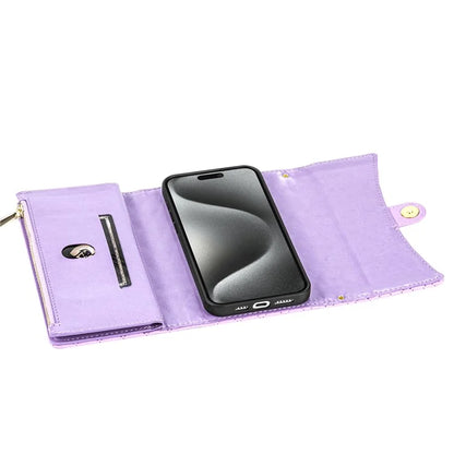 BKS-002 For iPhone 15 Pro Cell Phone Case Leather Crossbody Wallet Cover with Long Strap