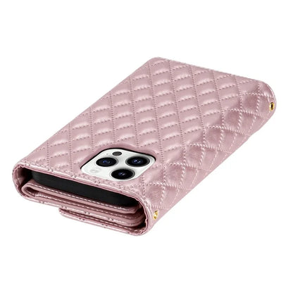 BKS-002 For iPhone 15 Pro Max Case Rhombus Imprinted PU Leather Phone Cover