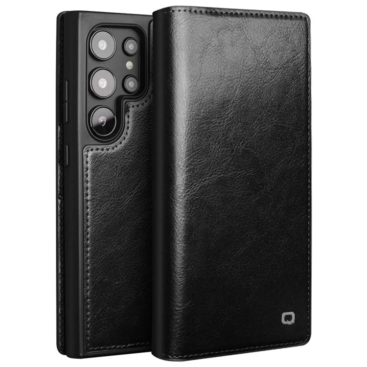 QIALINO For Samsung Galaxy S24 Ultra Case Wallet Flip Stand Phone Cover Genuine Cow Leather
