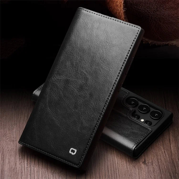QIALINO For Samsung Galaxy S24 Ultra Case Wallet Flip Stand Phone Cover Genuine Cow Leather