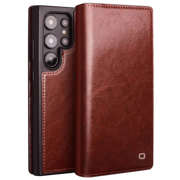QIALINO For Samsung Galaxy S24 Ultra Case Wallet Flip Stand Phone Cover Genuine Cow Leather