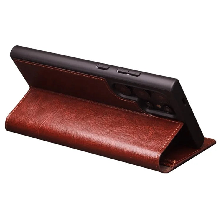 QIALINO For Samsung Galaxy S24 Ultra Case Wallet Flip Stand Phone Cover Genuine Cow Leather