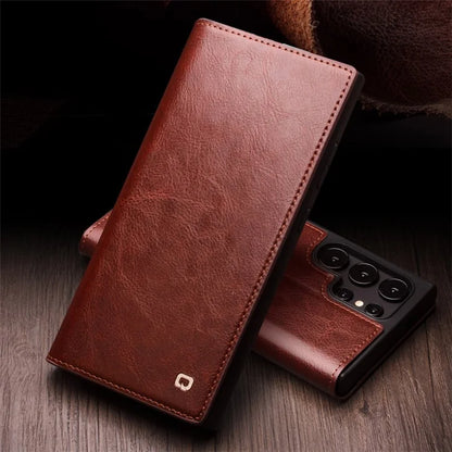 QIALINO For Samsung Galaxy S24 Ultra Case Wallet Flip Stand Phone Cover Genuine Cow Leather