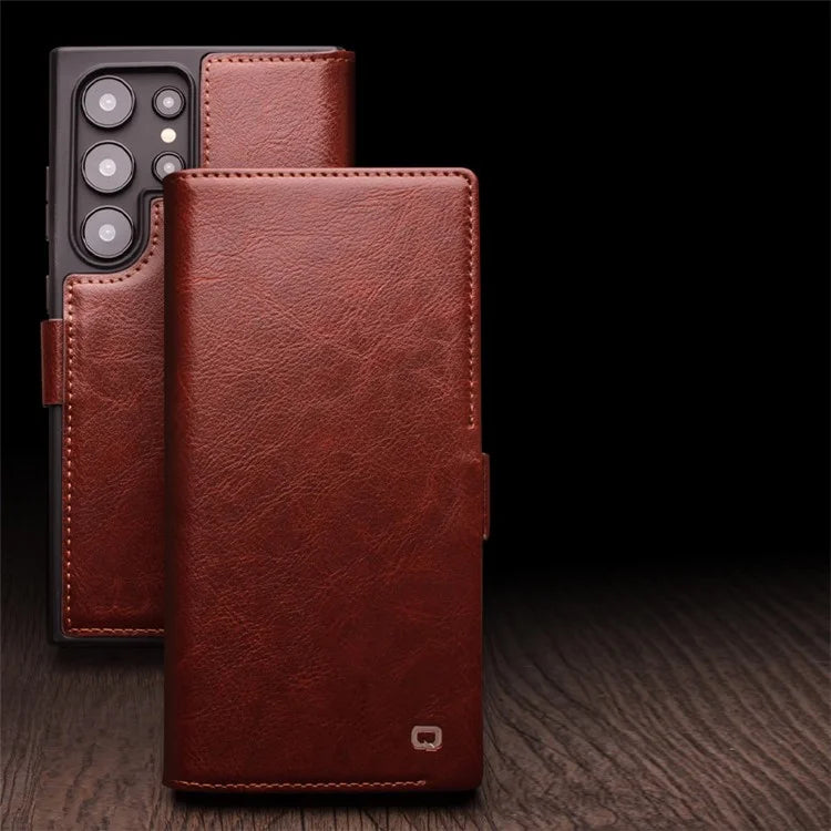 QIALINO For Samsung Galaxy S24 Ultra Case Wallet Flip Stand Phone Cover Genuine Cow Leather