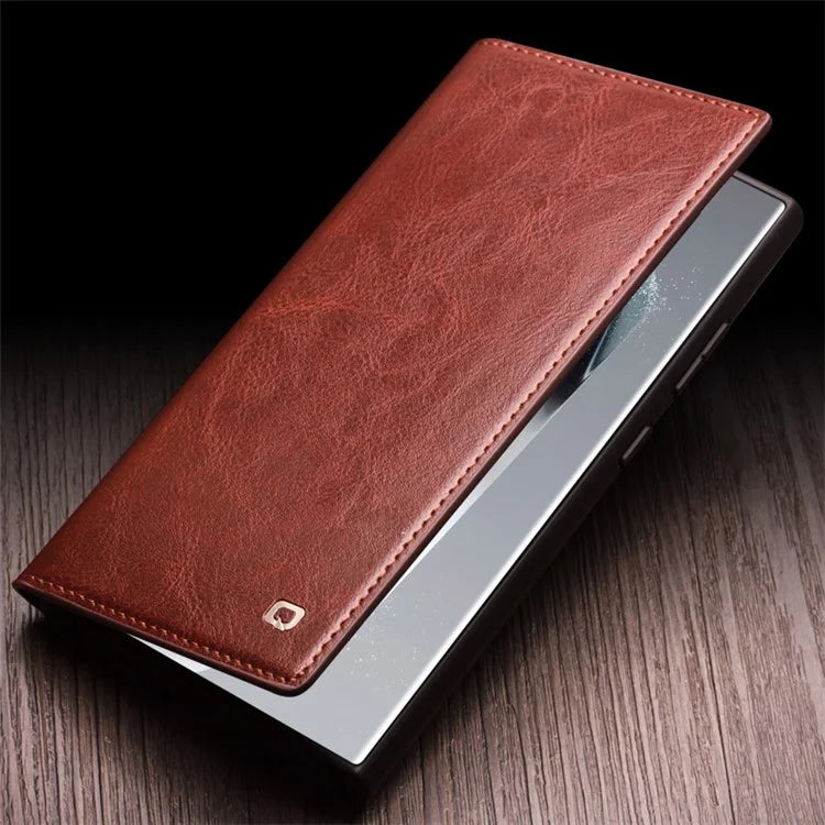QIALINO For Samsung Galaxy S24 Ultra Case Wallet Flip Stand Phone Cover Genuine Cow Leather