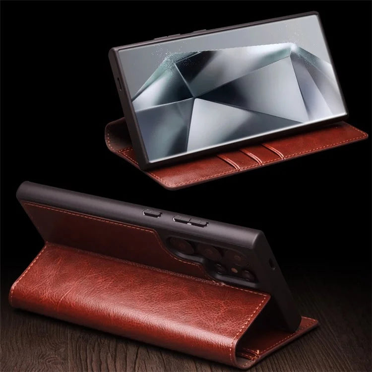 QIALINO For Samsung Galaxy S24 Ultra Case Wallet Flip Stand Phone Cover Genuine Cow Leather