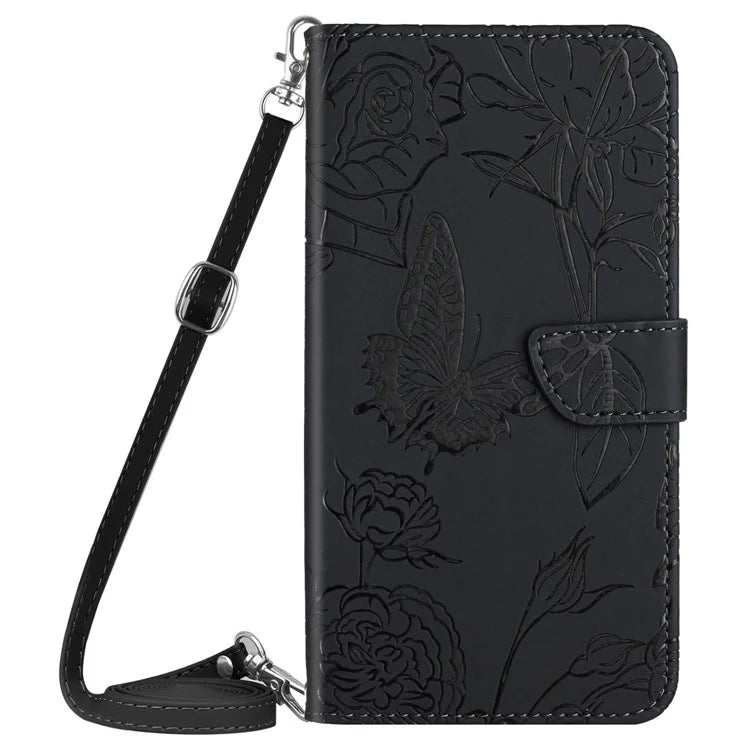 HT03 For Xiaomi Redmi Note 13 4G Cell Phone Case Imprinted Leather Cover with Long Strap