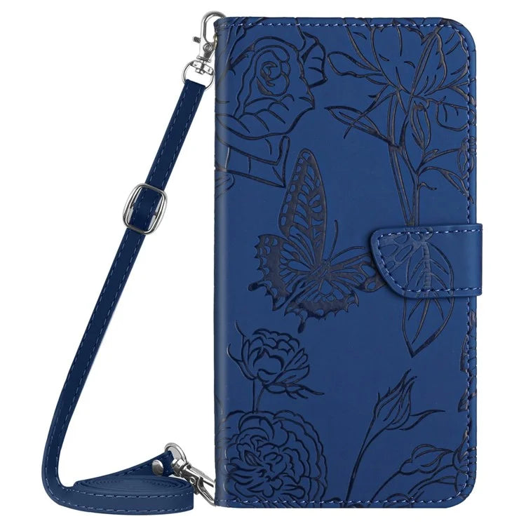 HT03 For Xiaomi Redmi Note 13 4G Cell Phone Case Imprinted Leather Cover with Long Strap