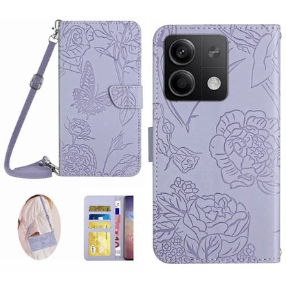 HT03 For Xiaomi Redmi Note 13 4G Cell Phone Case Imprinted Leather Cover with Long Strap