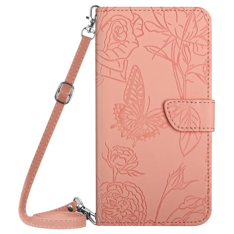 HT03 For Xiaomi Redmi Note 13 4G Cell Phone Case Imprinted Leather Cover with Long Strap