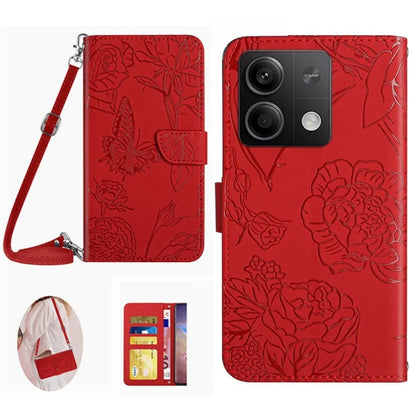 HT03 For Xiaomi Redmi Note 13 4G Cell Phone Case Imprinted Leather Cover with Long Strap
