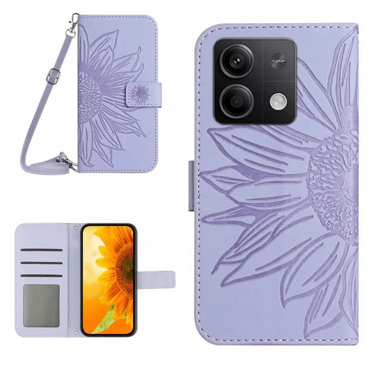 HT04 For Xiaomi Redmi Note 13 4G Magnetic Phone Case Sunflower Imprint Leather Cover