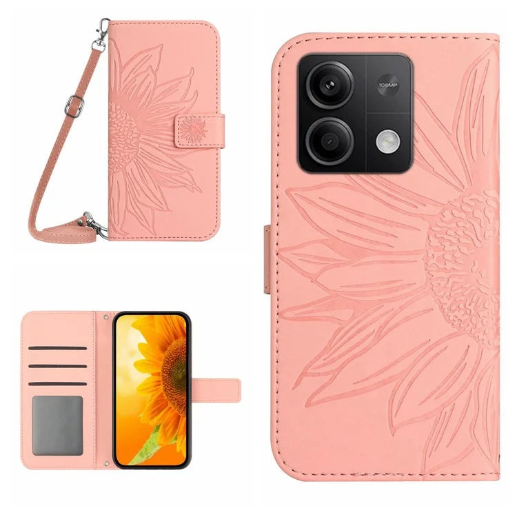 HT04 For Xiaomi Redmi Note 13 4G Magnetic Phone Case Sunflower Imprint Leather Cover