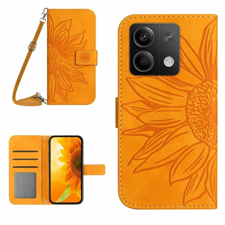 HT04 For Xiaomi Redmi Note 13 4G Magnetic Phone Case Sunflower Imprint Leather Cover