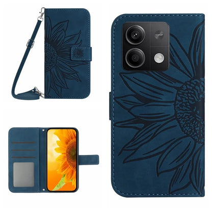 HT04 For Xiaomi Redmi Note 13 4G Magnetic Phone Case Sunflower Imprint Leather Cover
