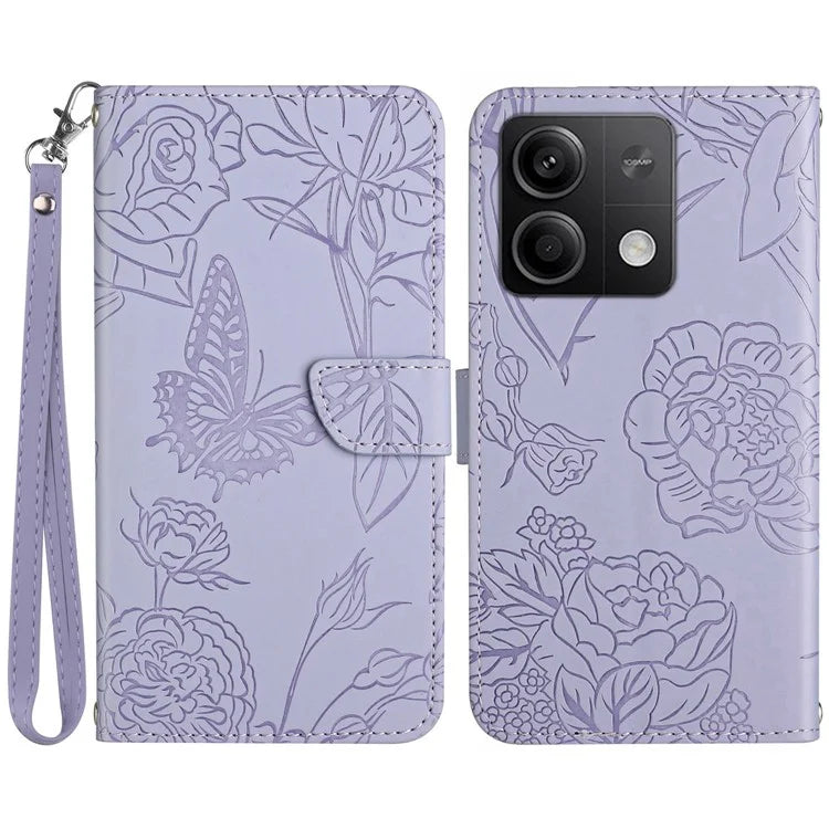 HT03 For Xiaomi Redmi Note 13 4G Case Leather Imprinted Phone Wallet Cover with Hand Strap