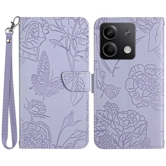 HT03 For Xiaomi Redmi Note 13 4G Case Leather Imprinted Phone Wallet Cover with Hand Strap