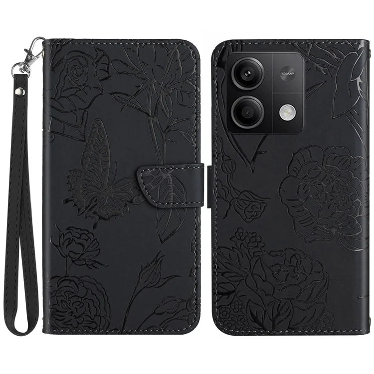 HT03 For Xiaomi Redmi Note 13 4G Case Leather Imprinted Phone Wallet Cover with Hand Strap