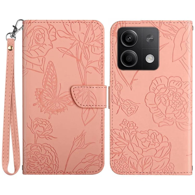 HT03 For Xiaomi Redmi Note 13 4G Case Leather Imprinted Phone Wallet Cover with Hand Strap