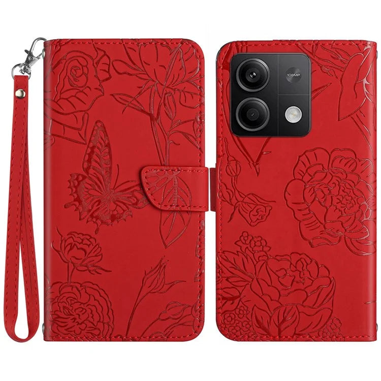 HT03 For Xiaomi Redmi Note 13 4G Case Leather Imprinted Phone Wallet Cover with Hand Strap