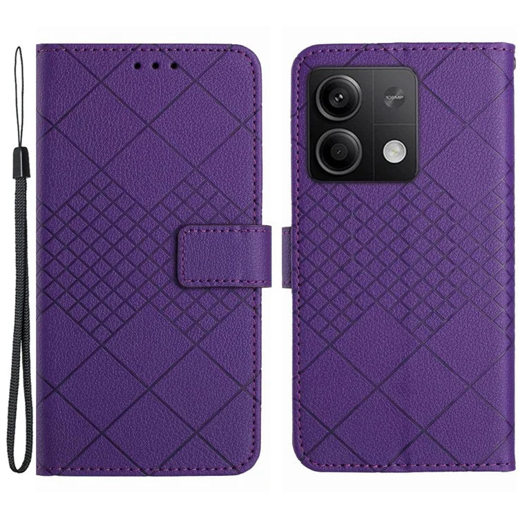 HT06 For Xiaomi Redmi Note 13 4G Wallet Case Rhombus Pattern Flip Leather Cover