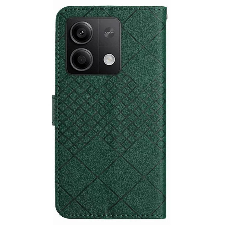 HT06 For Xiaomi Redmi Note 13 4G Wallet Case Rhombus Pattern Flip Leather Cover