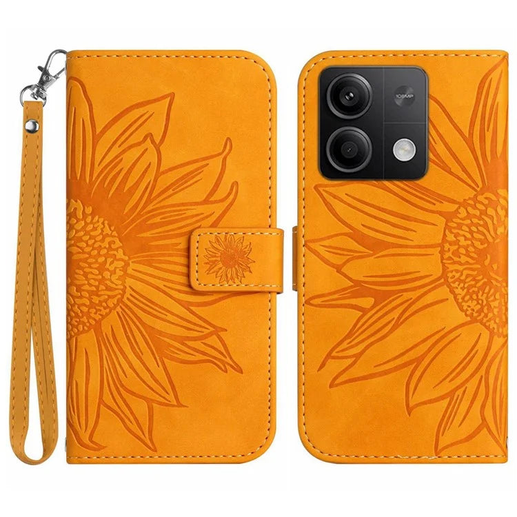 HT04 For Xiaomi Redmi Note 13 4G Leather Wallet Flip Cover Sunflower Pattern Phone Case
