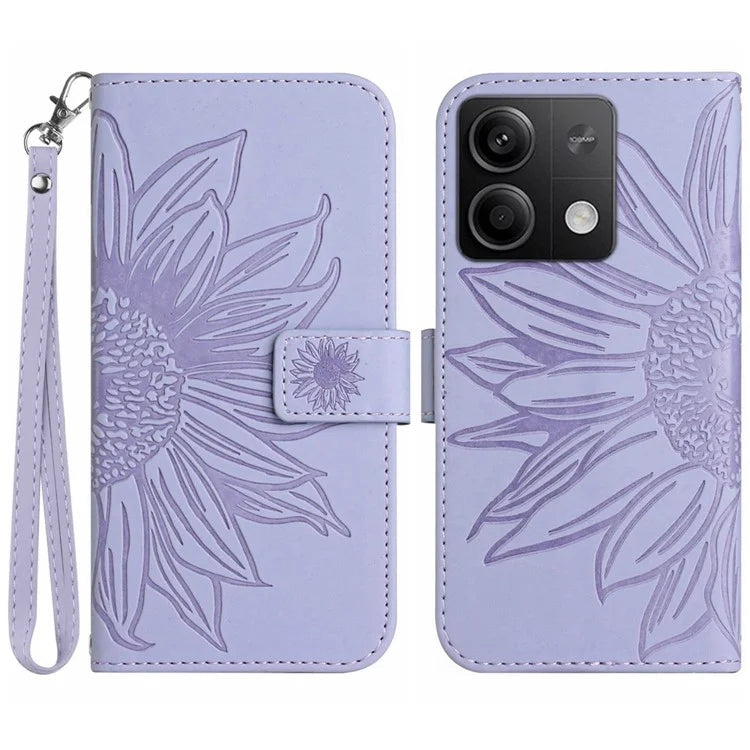 HT04 For Xiaomi Redmi Note 13 4G Leather Wallet Flip Cover Sunflower Pattern Phone Case