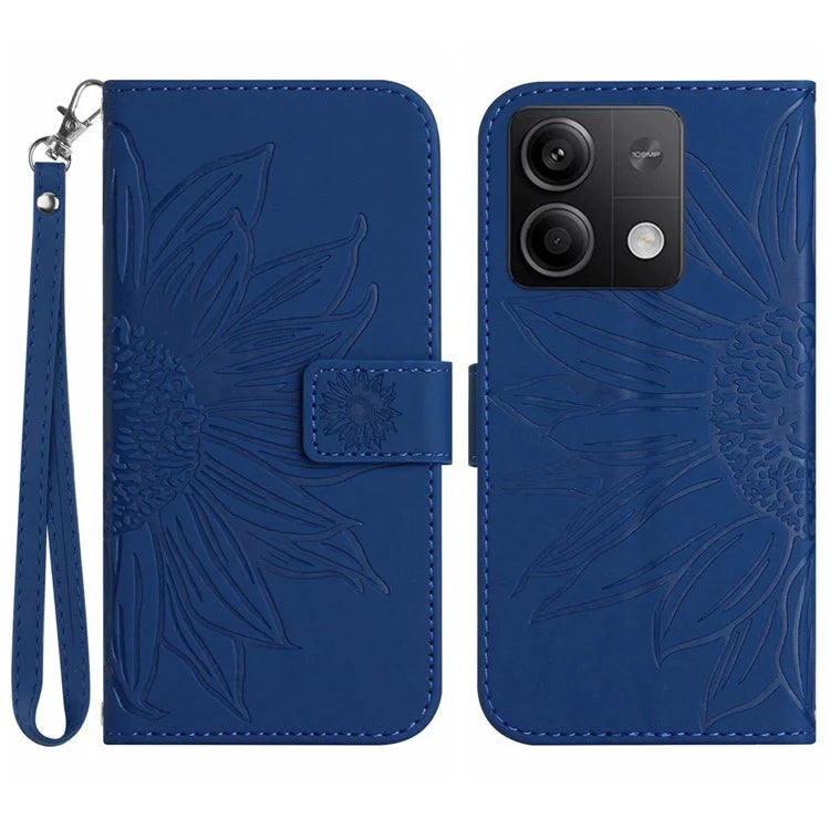 HT04 For Xiaomi Redmi Note 13 4G Leather Wallet Flip Cover Sunflower Pattern Phone Case